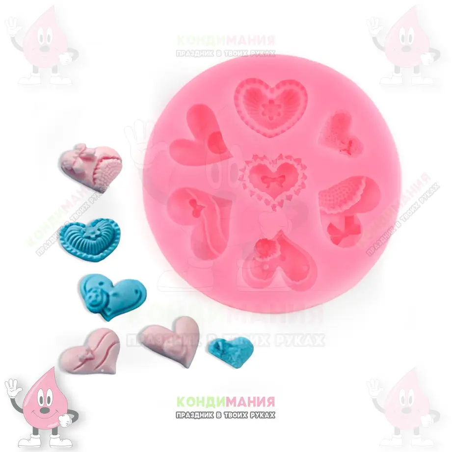 Молд Сердца ажурные, 9,5х9,5 см, 7 яч. #1