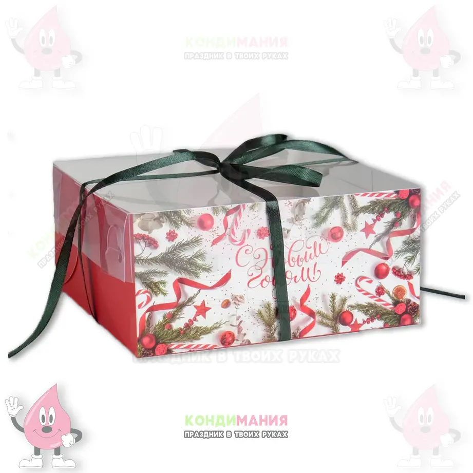 Коробка для капкейка 4, С НГ лента, 16х16х7,5 см #1