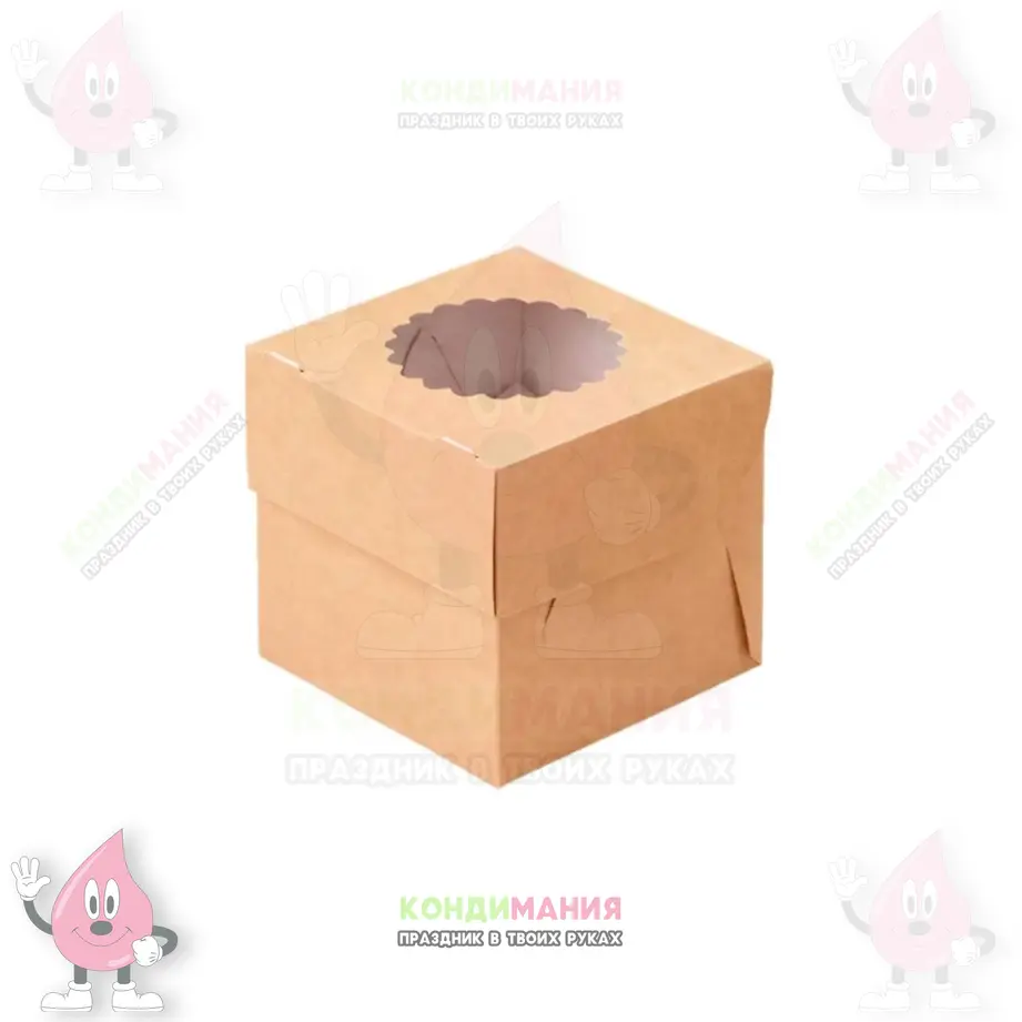 Коробка для капкейка 1, крафт окно, 10х10х10 см #1