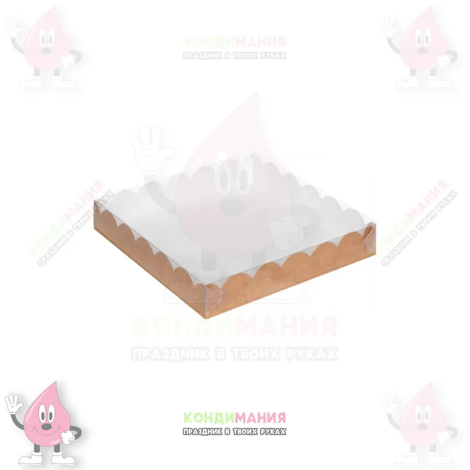 Коробка с прозрачной крышкой крафт, 15,5х15,5х3,5 см #1