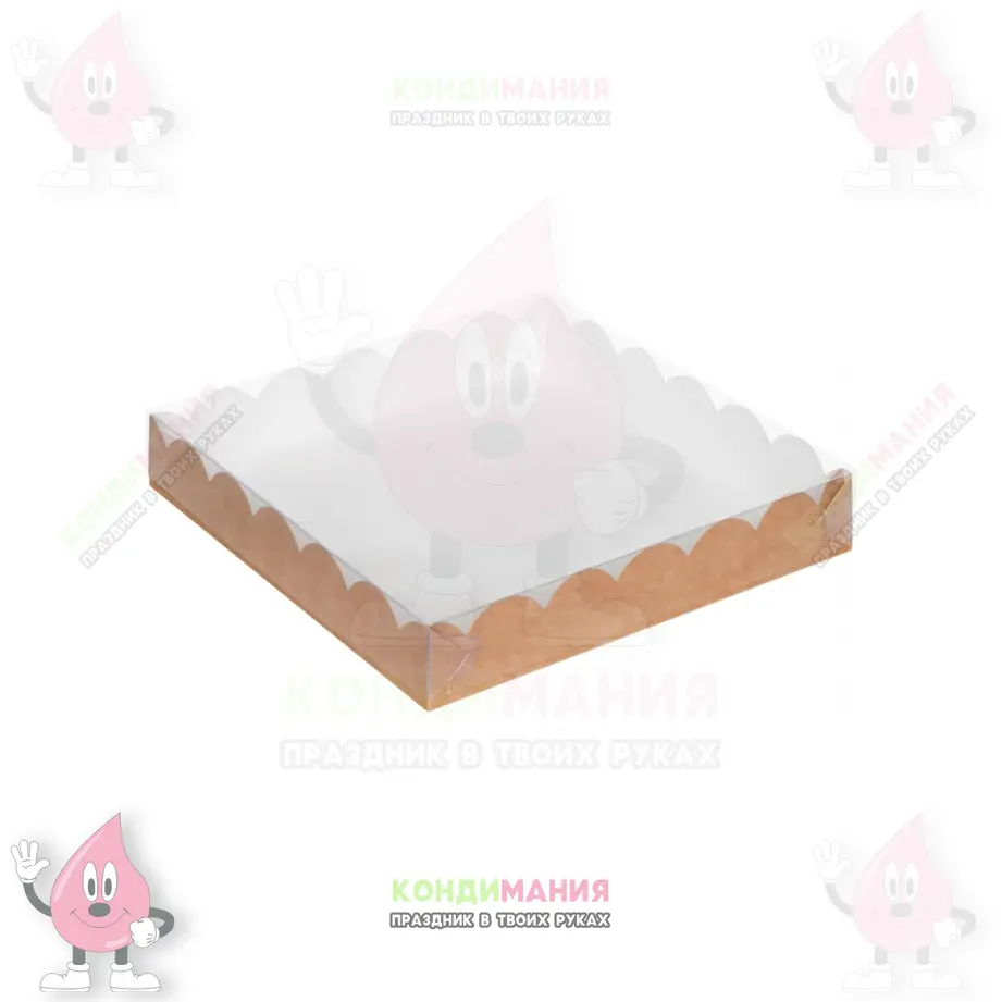 Коробка с прозрачной крышкой крафт, 18х18х3 см #1