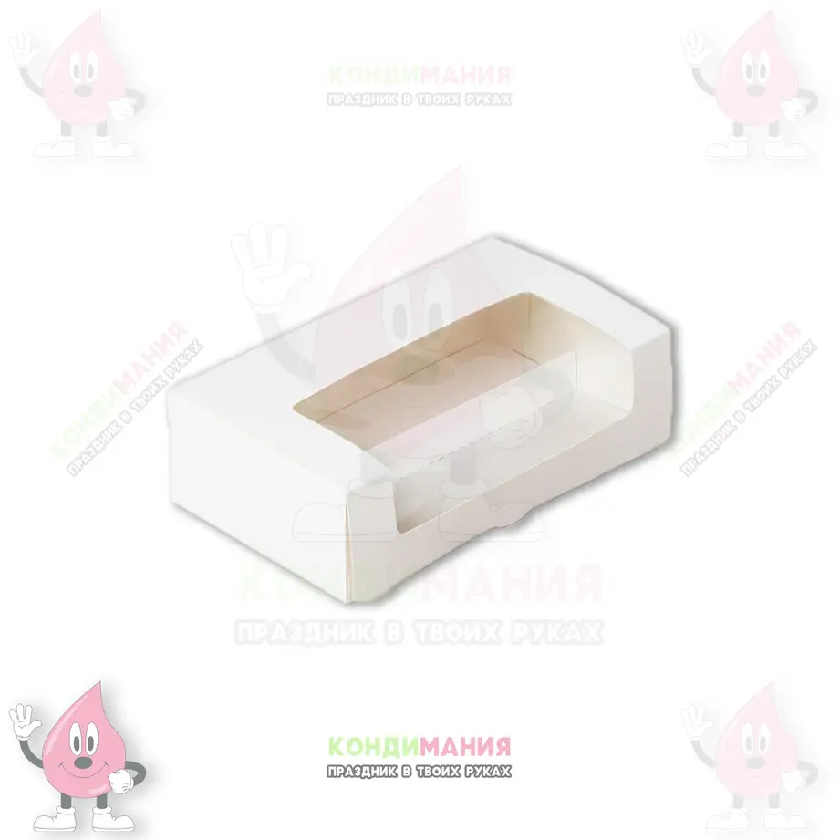 Коробка для макарун 19х11х5,5 см, с окном белая #1