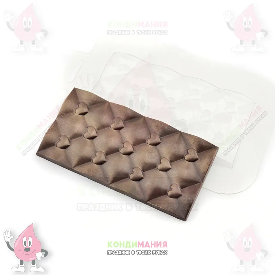 Форма пластиковая для шоколада, плитка, Сердечки, 15,4х7,9 см #1