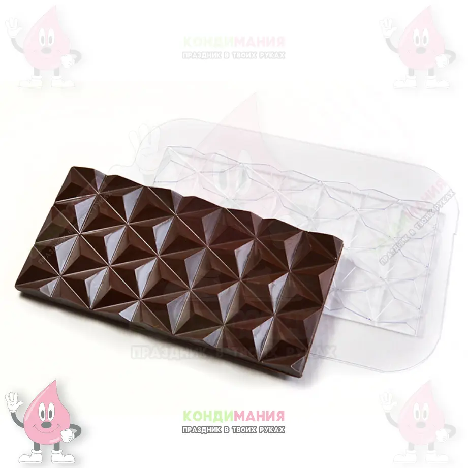 Форма пластиковая для шоколада, плитка, Пирамидки, 17х8,5 см #1