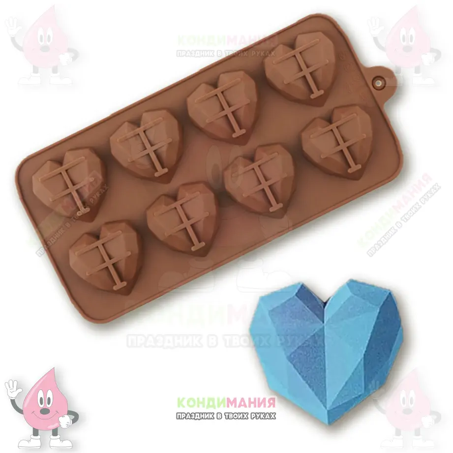 Форма силиконовая Сердечки граненые, 3х3 см, 15 яч #1