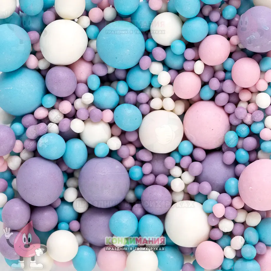 Драже рис в глазури, 2-13 мм, 25 г, матовый белый, розовый, сиреневый, голубой #1