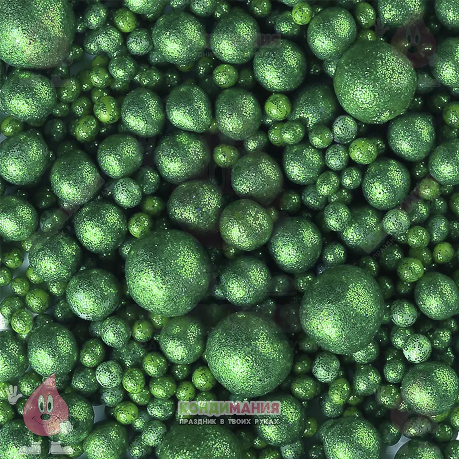 Драже рис в глазури, 2-13 мм, блеск зеленый, 25 г #1