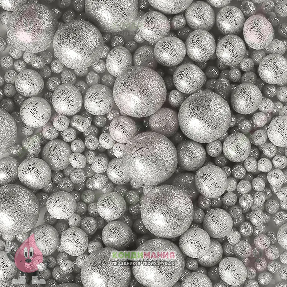 Драже рис в глазури, 2-13 мм, блеск серебро, 25 г #1