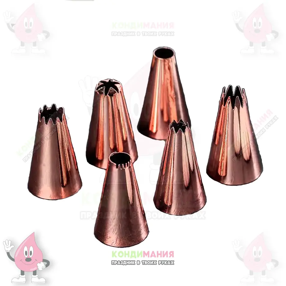 Насадки набор 6 шт, d-1,7 см бронза #1